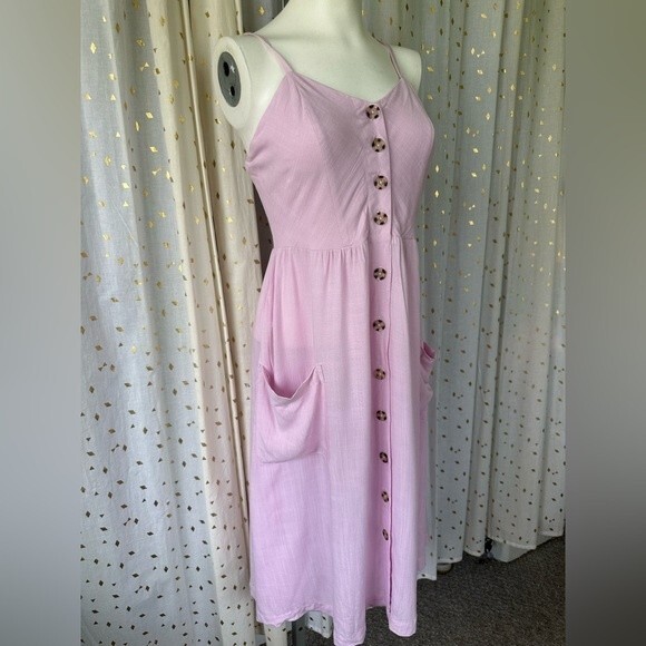 Good Luck Gem Nordstrom NWT Pink Button Down Sleeveless Midi Sun Dress Pockets S - Picture 5 of 10